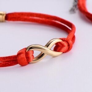 CELINE13‎ Infinity Charm Bracelet – Red Cord & Polished Titanium Steel